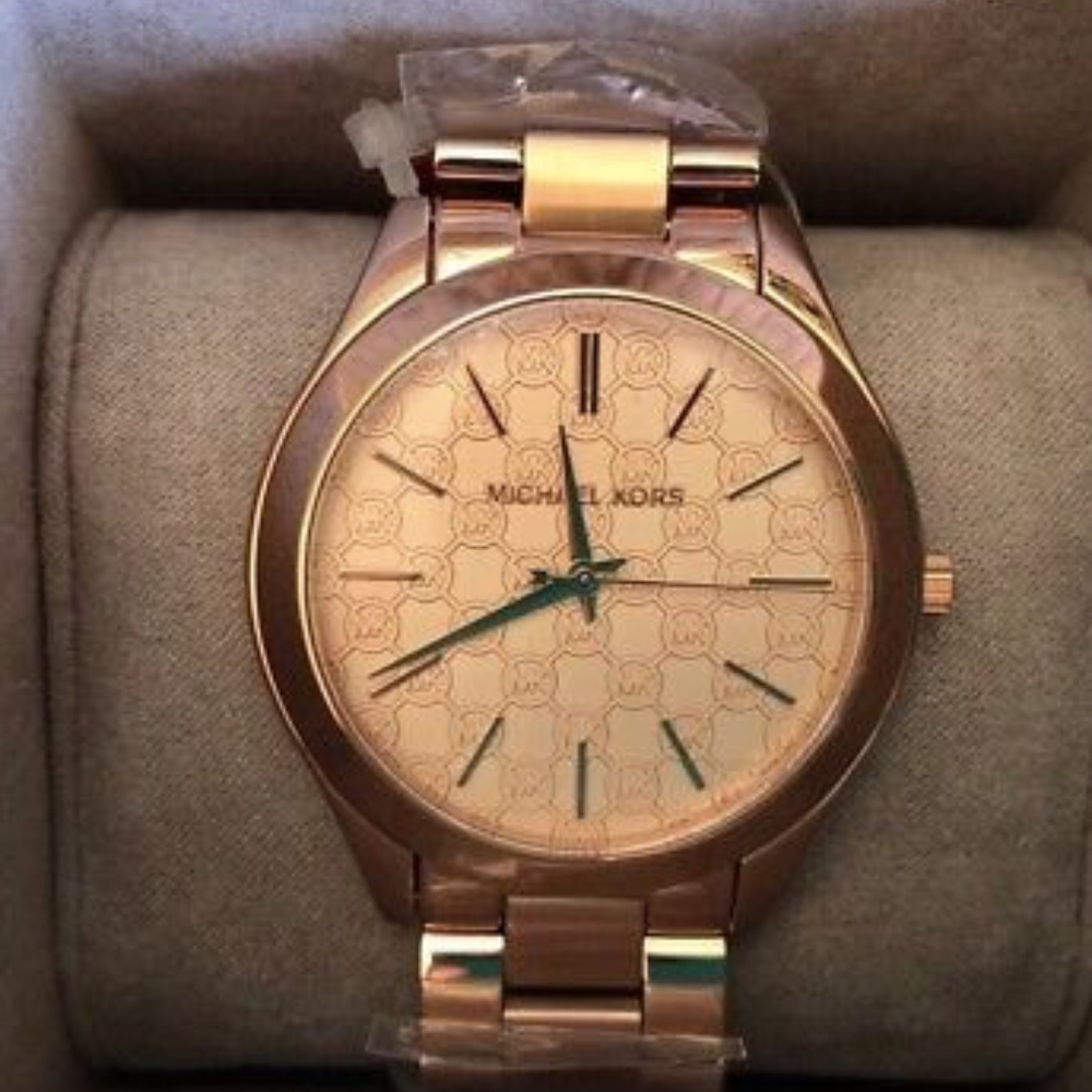 NWT Michael Kors Slim Runway Rose Gold Monogram - Picture 1 of 4
